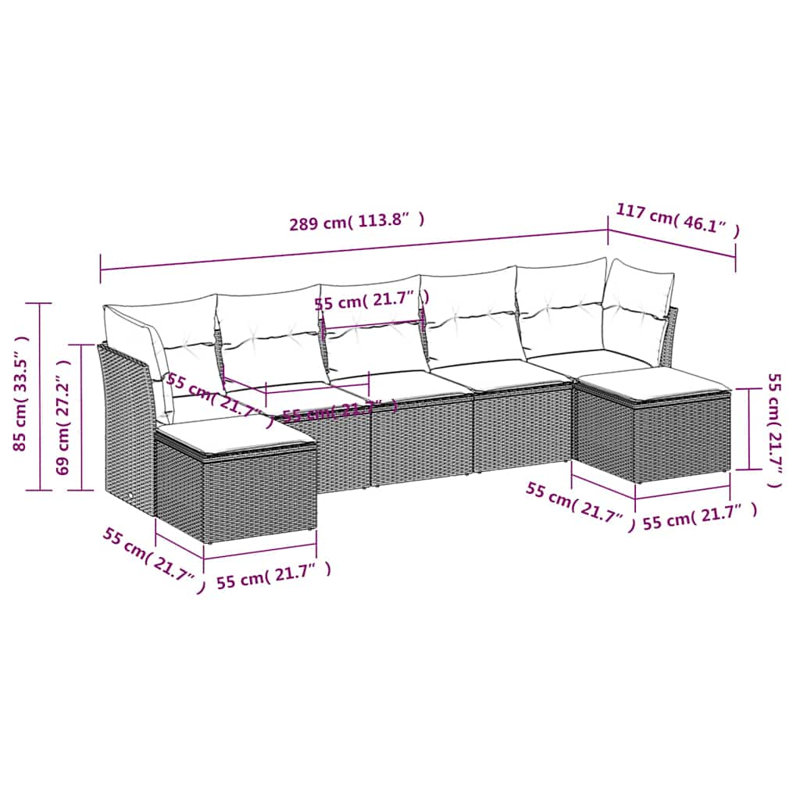  Garden Sofa Set Light Grey PE Rattan Large Modular