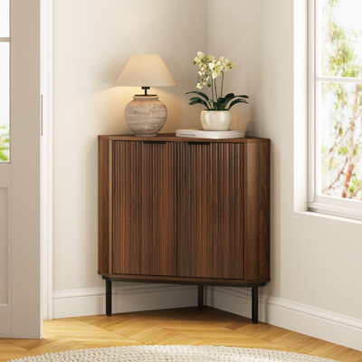 Fluted Corner Cabinet With 2 Doors And 2-Tier Shelves