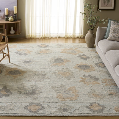 Portville Abstract Hand Tufted Wool Cotton Floral Rug in Gray/Beige