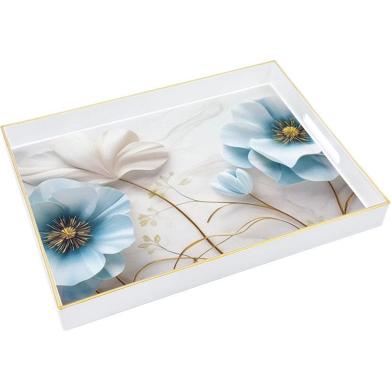 Plateau de service exquis avec fleurs bleues peintes