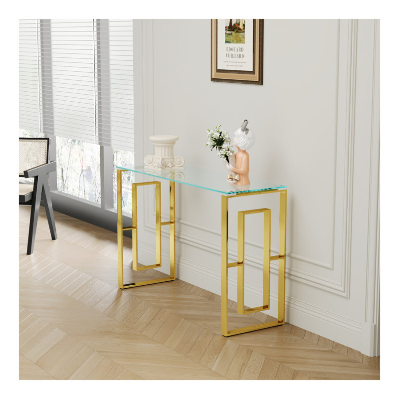 Console en verre d'acier inoxydable, table d'appoint Meal Golden, Doré