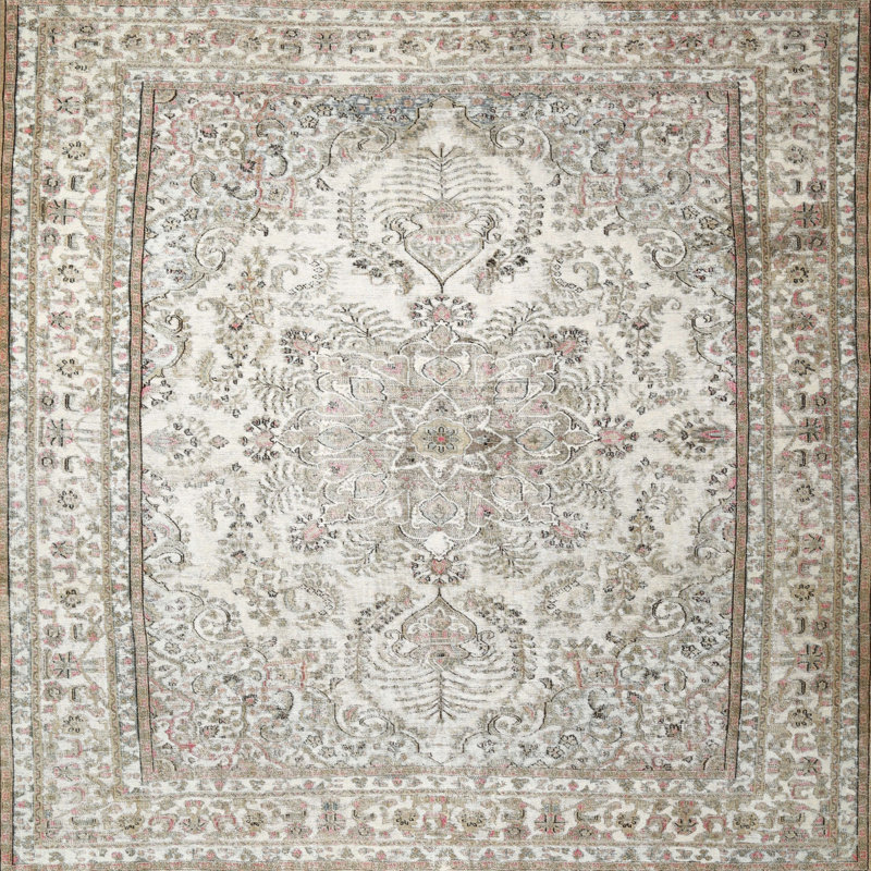 Tapis brun/brun clair traditionnel, Carré 5 pi