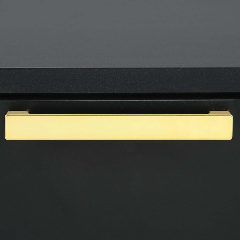 2-Drawer Rectangular Nightstand, Black/Gold