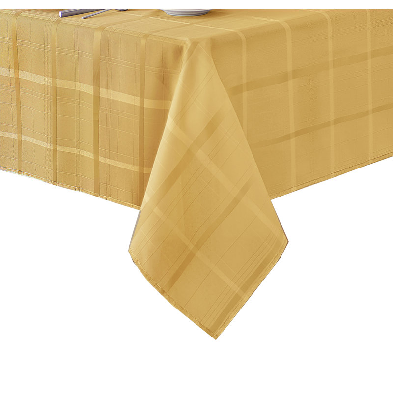 Ramiro Plaid Jacquard Square/Rectangle Tablecloth, Ribbon Gold, 70" L x 52" W