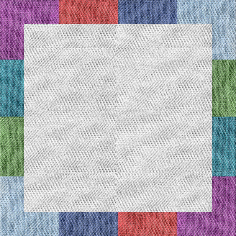 Tapis orange motif/vert/bleu, Carré 5 pi