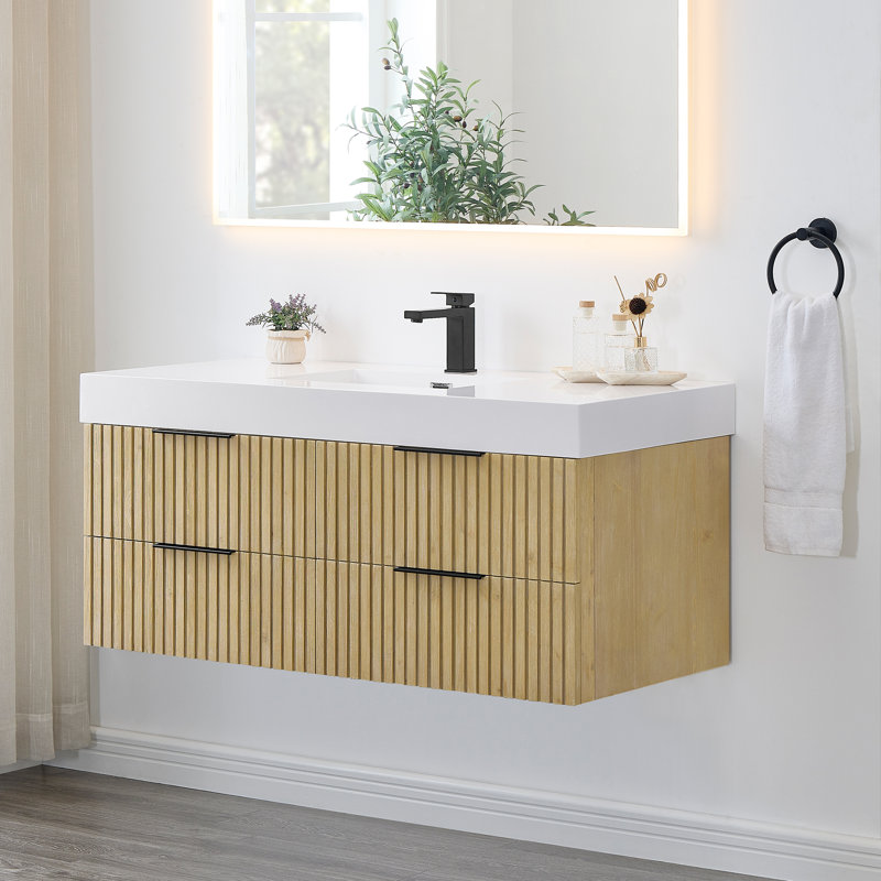 Livia 48" Wall-mounted Single Bathroom Vanity with White Artificial Drop-in Sink without Mirror