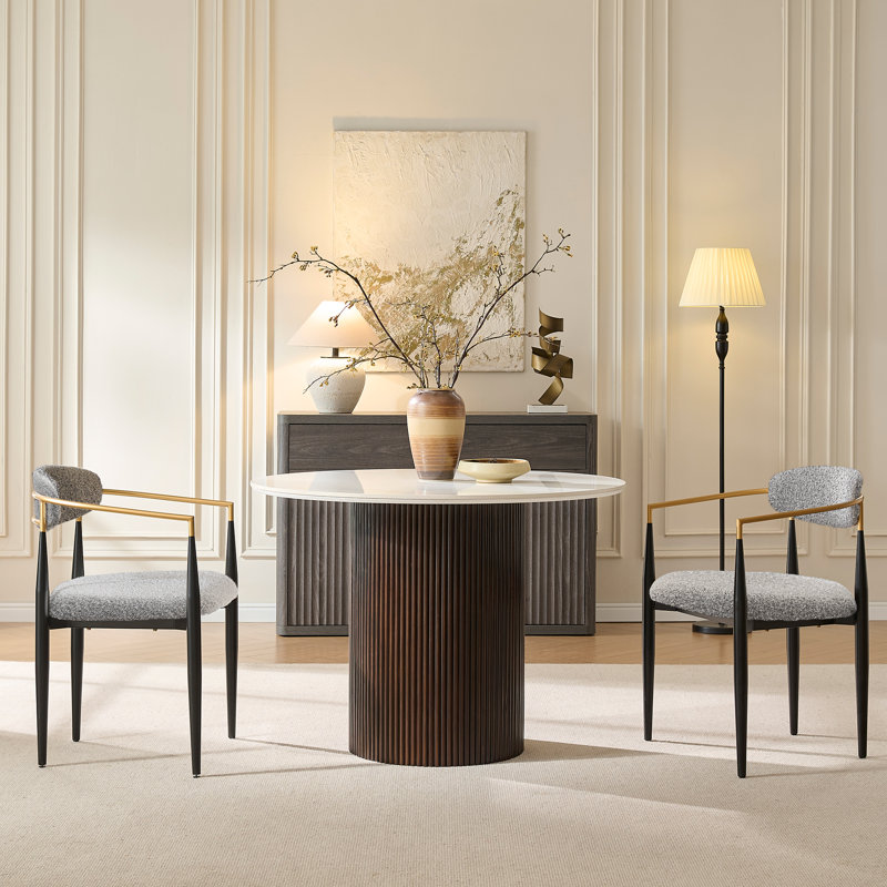 Ensemble de table et de chaises Velora pour 2 personnes, avec plateau en imitation marbre et chaises en tissu., Blanc, Gris