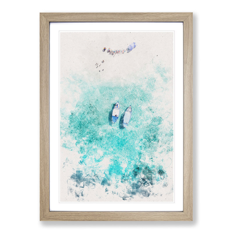 Boats in the Maldives - Picture Frame Painting Print, 63cm H x 45cm W x 2cm D, Oak Framed