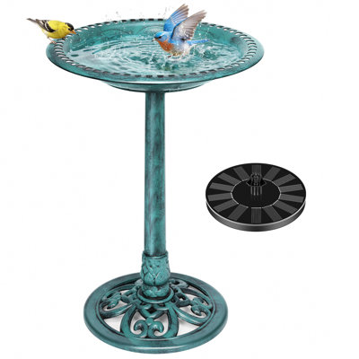 Outdoor Polyresin Antique Bird Bath with Solar Powered Round Pond Fountain