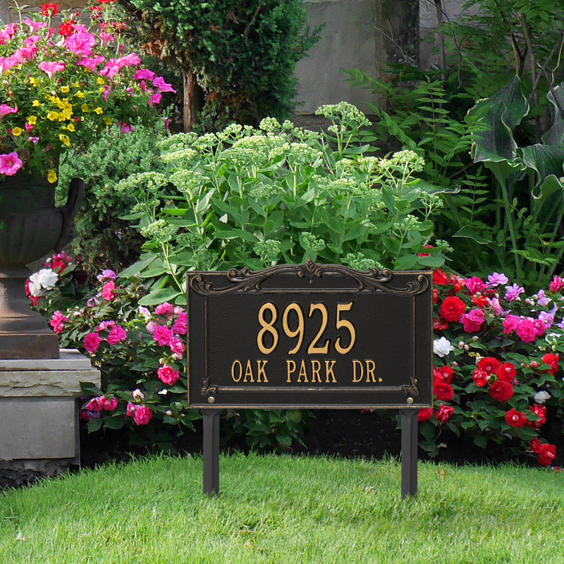 Signature Series 2-Line Lawn Address Sign, Black, Gold
