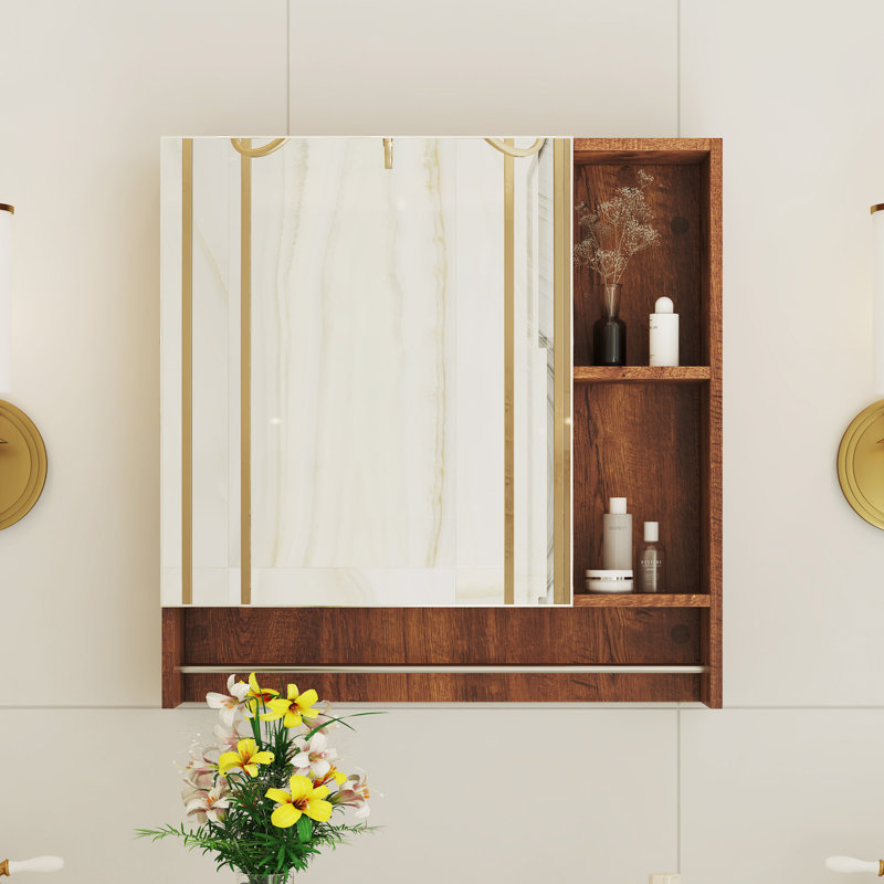 Bathroom Mirror Cabinet Wall Mounted, Walnut