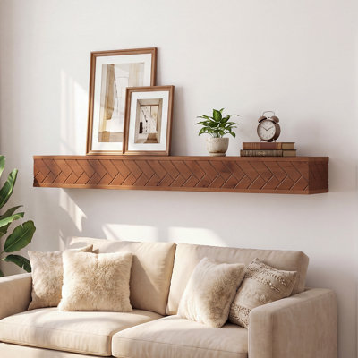 Tablette flottante de 70,9 po de long à fixation murale en bois massif