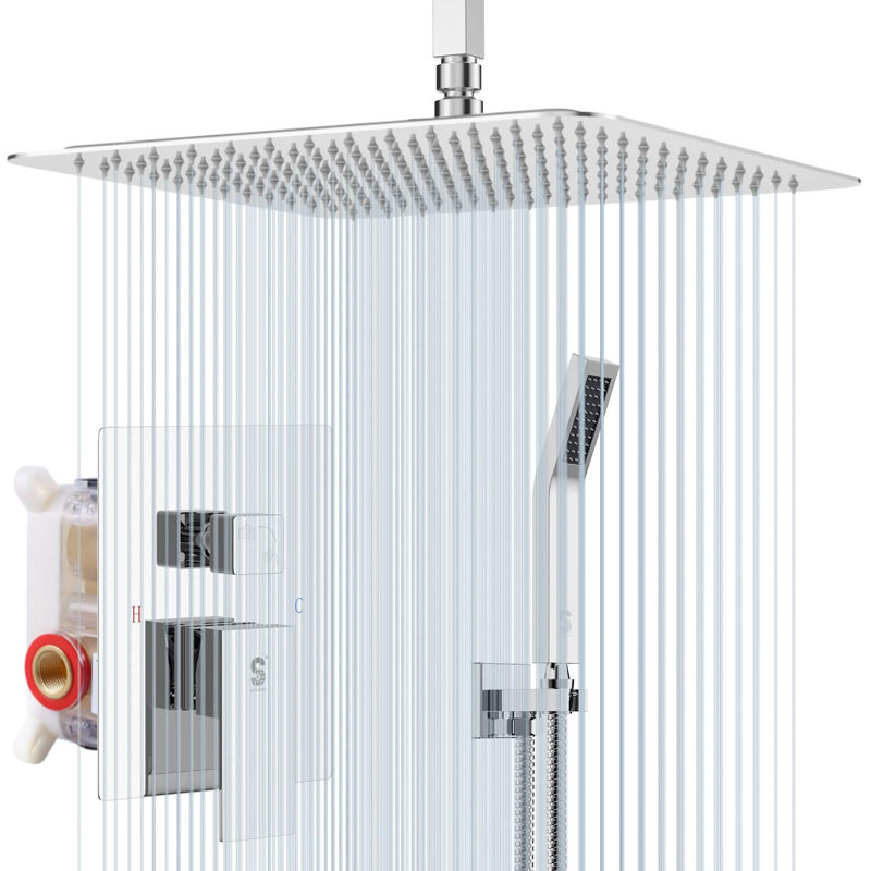 Système de douche complet de luxe avec valve brute, Chrome poli