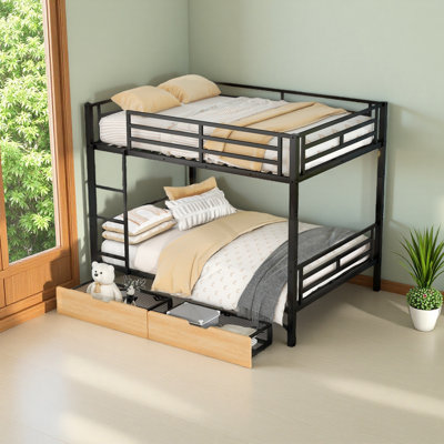 Metal Full Size Convertible Bunk Bed With 2 Drawers