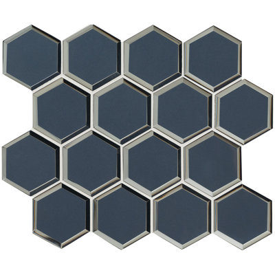Rivella Hexagon 11 in. x 12 in. Glossy Glass Mosaic Wall Tile