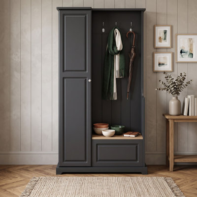 Minimalist Hall Tree with 3 Hanging Hooks, Flip-Up Storage Bench, Adjustable Shelves and Tall Shoe Cabinet