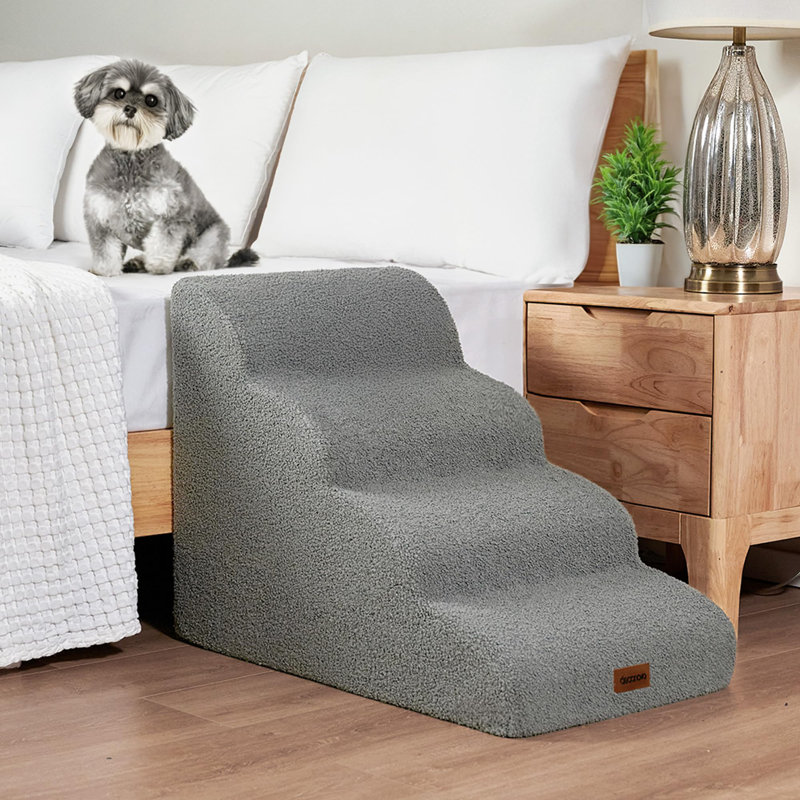 Escalier pour chien Teddy, Gris clair, 2 marches (H 12 po x l 16 po x P 16 po)