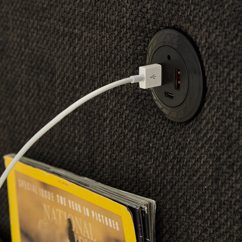 Chaise pivotante à 360 degrés en gris foncé, avec charge, rangement pour magazines pour chambre à coucher