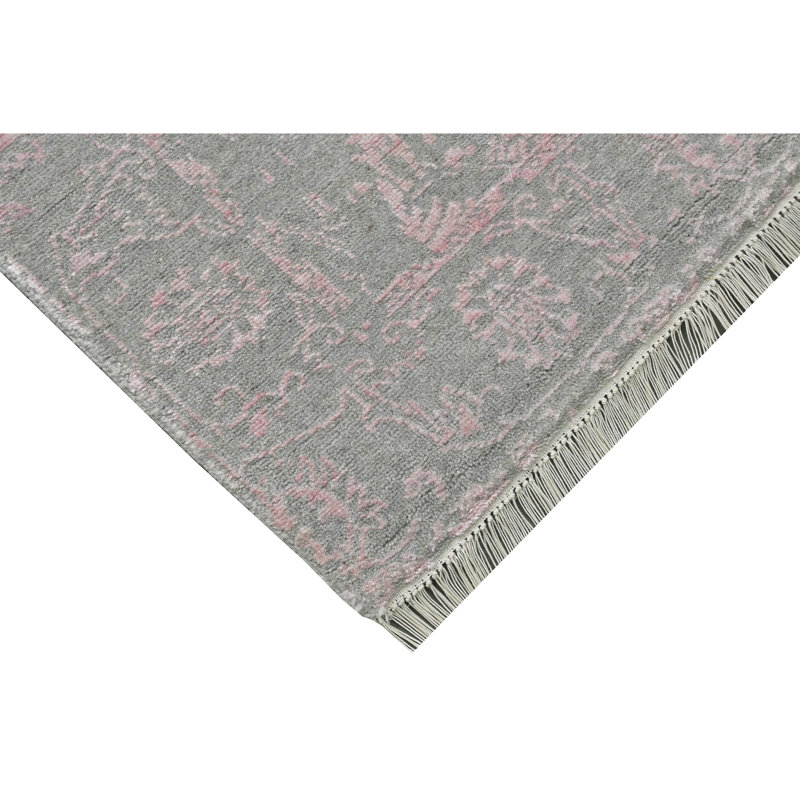 Tapis argenté et rose noué à la main de haute qualité