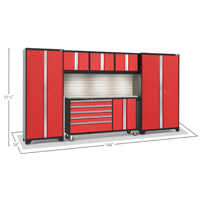 Bold Series 6 Piece Garage Storage Cabinet Set, Gray, LED Light, Stainless Steel