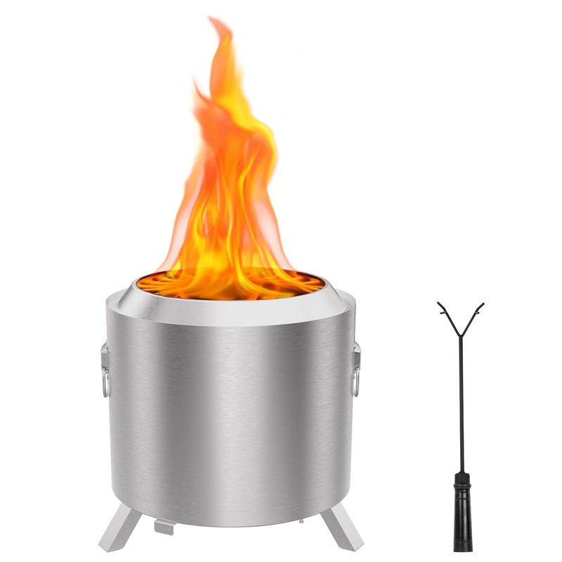 18inch Stove Smokeless-Fire-Pit with Stand 17.7"*18.1", Outdoor Firepit Wood Burning Design Removable Ash Pan | Stainless Steel Patio Bonfire | Wood & Pellet Fueled – Compact Camping&Patio Heater(Silver)