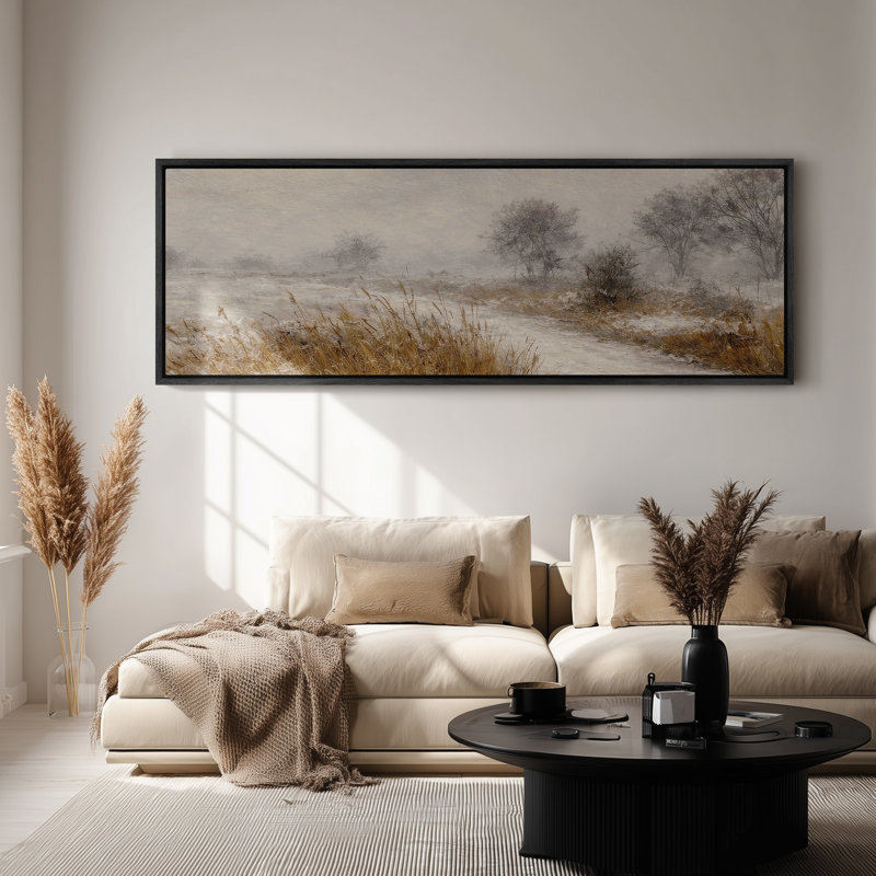 Art mural sur toile encadrée - Sentier champ d'hiver avec des arbres dénudés et des tons doux - 16 po x 24 po, 24 po x 36 po