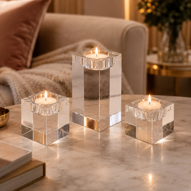 Bougeoir en cristal - Porte-votive en verre moderne, décoration de table minimale, 2 po x 4 po