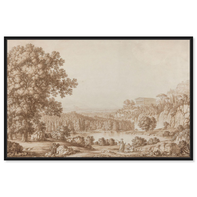 «Arcadian with Doric Temple», croquis classiques par Art Remedy, H 11 po x l 16 po, Cadre noir