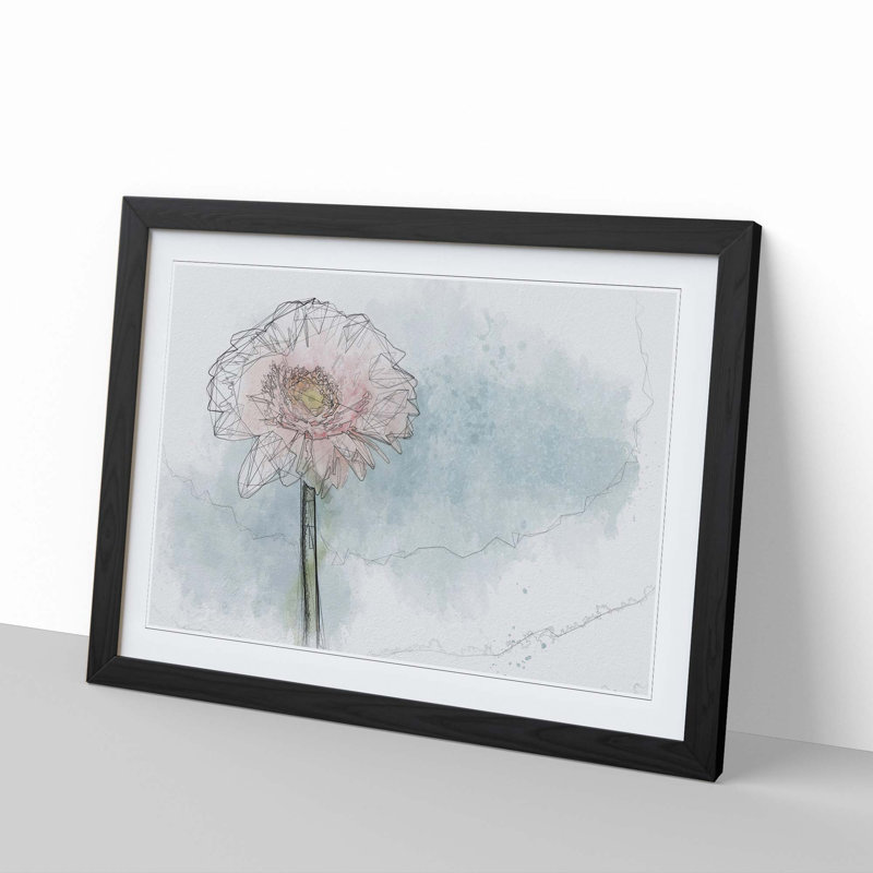 Lone Pink Gerbera in Abstract - Picture Frame Graphic Art Print, 35cm H x 50cm W x 2cm D, Black