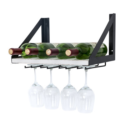 Cryptopodium 4 Bottle Wall Mounted Wine Bottle & Glass Rack in