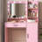Vanity Desk With Mirror & Light, Large Drawer Three Level Storage Dresser, 3 Lighting Modes Adjustable Brightness, Bedroom Dressing Table-1246700019
