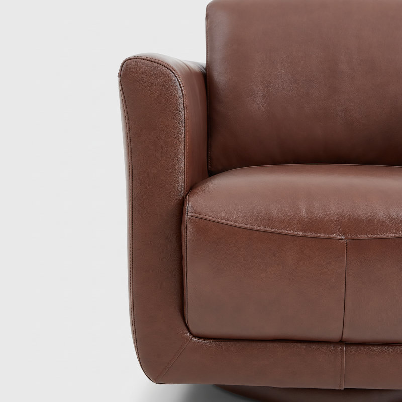 Fauteuil demi-tonneau pivotant à 33 ° en cuir véritable de 33 po de largeur avec structure en bois massif, aucun assemblage requis