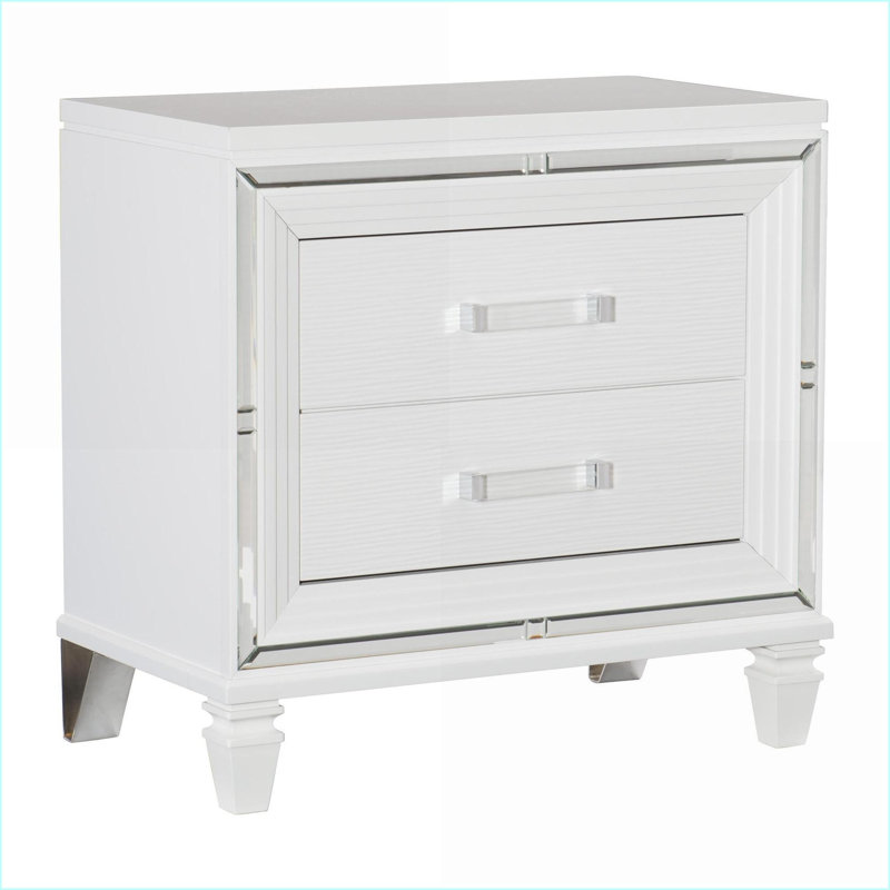 Table de chevet 2 tiroirs Glam White Silver