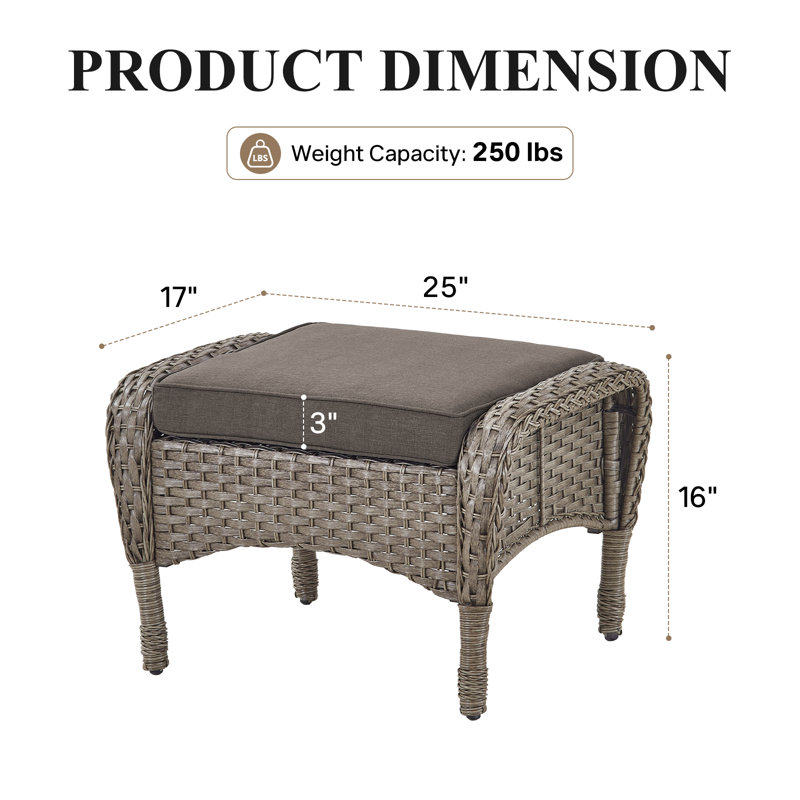 Repose-pieds d'extérieur en osier avec coussin Gaetanino, Gris, Gris