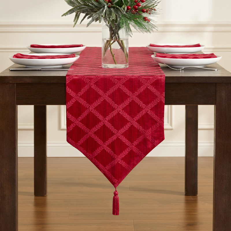 Lenox Laurel Leaf Reversible Table Runner, Red - 14"W x 90"L