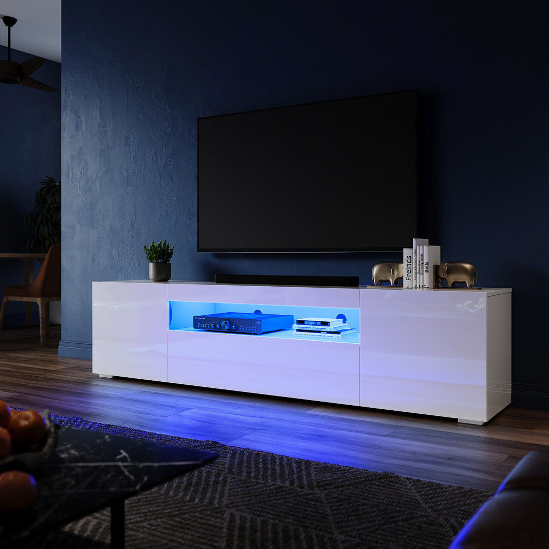 Caelainn High Gloss TV Stand & TV Cabinet, 1 Flip Door, 2 Side Doors, RGB Remote, 15W, Fits 60" TV
