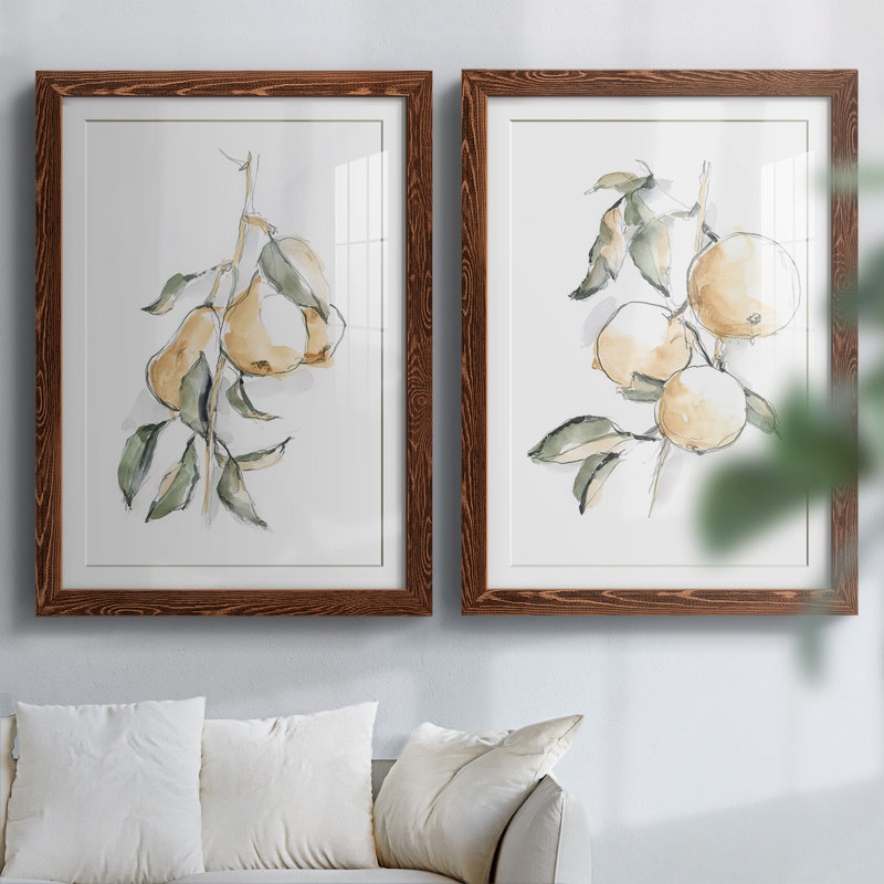 «Watercolor Fruit Contour I», reproduction encadrée de qualité supérieure - prête à être accrochée, Érable