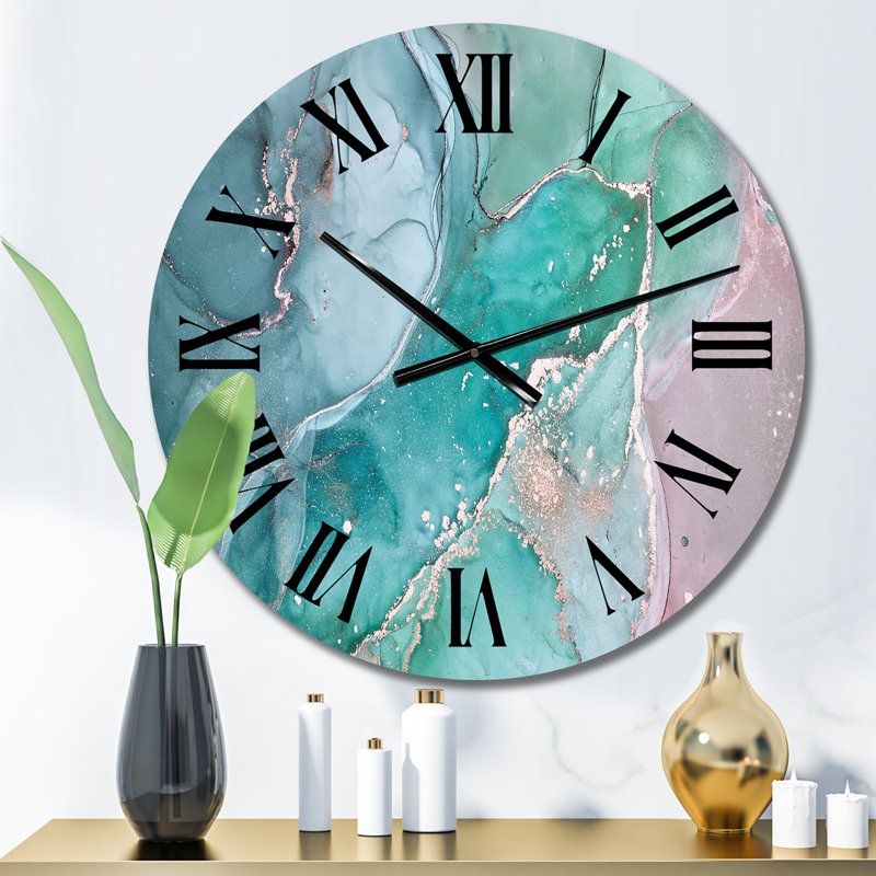 Marbre turquoise abstrait - horloge murale moderne, Moyen