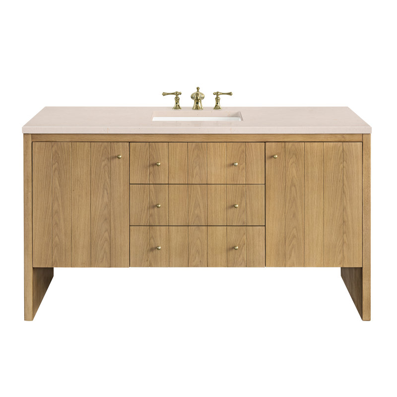 Hudson 60'' W Single Vanity, White Zeus, 8" Widespread, Light Natural Oak