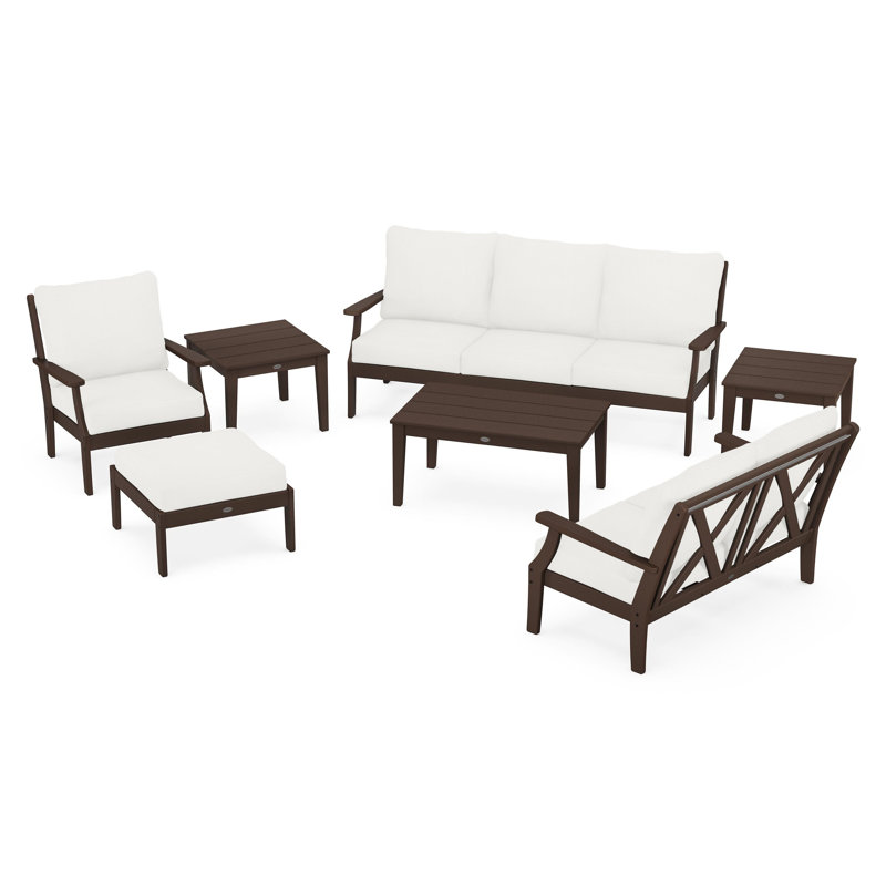 Braxton 7-Piece Deep Seating Set, Natural Linen, Mahogany