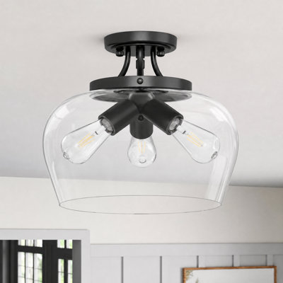Plafonnier semi-encastré en verre noir mat à 3 lumières de 13,8 po Penley