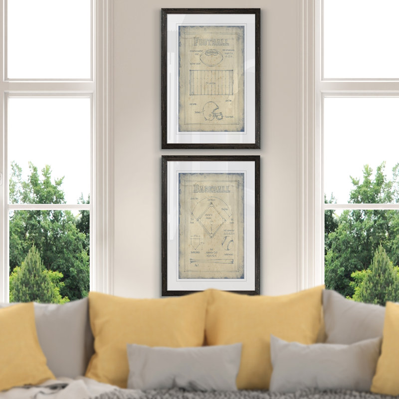 «All about the Game I», ensemble de 2 reproductions d'art encadrées, H 24 po x l 18 po x P 1,25 po, Cadre ébène, Blanc