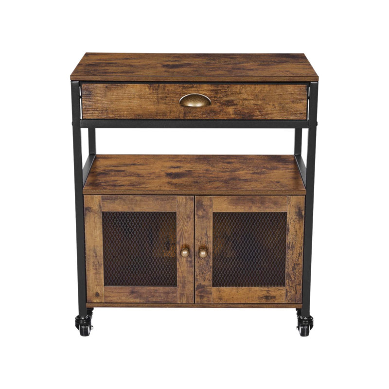 Armoire-bar 24 pouces avec rangement Farmhouse, table mobile sur roulettes, design rustique pour la cuisine et le vestibule