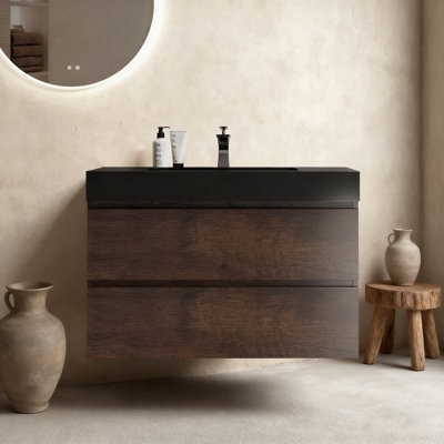 Striped Walnut Floating Cabinet (cc0414s305) - Wall-mounted, Pre-assembled