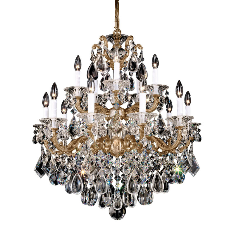 La Scala 15 - Light Glass Chandelier, Handcut Clear, Etruscan Gold