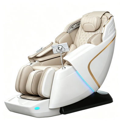 Fauteuil de massage inclinable sans gravité pour tout le corps, massage Shiatsu 4D, compression par coussin gonflable, rouleaux pour les pieds et les jambes, écran tactile, revêtement en cuir PU blanc, pour utilisation à domicile