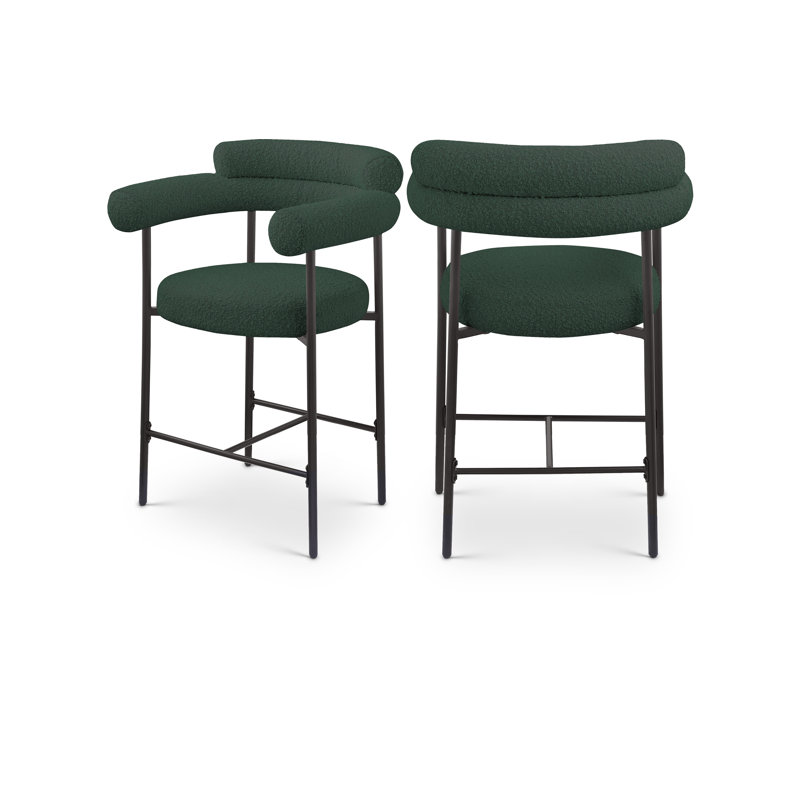 Macdermot 26'' Counter Stool, Matte Black, Green, Boucle Fabric