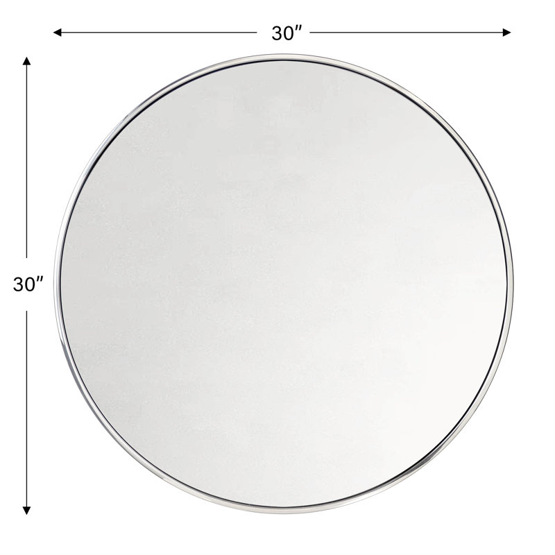  Korra Round Polised Nickel Mirror 30 inch, Silver Circle Wall Mirror, Metal Frame Round Bathroom Mirror, Modern Round Mirror for Vanity & Entrway