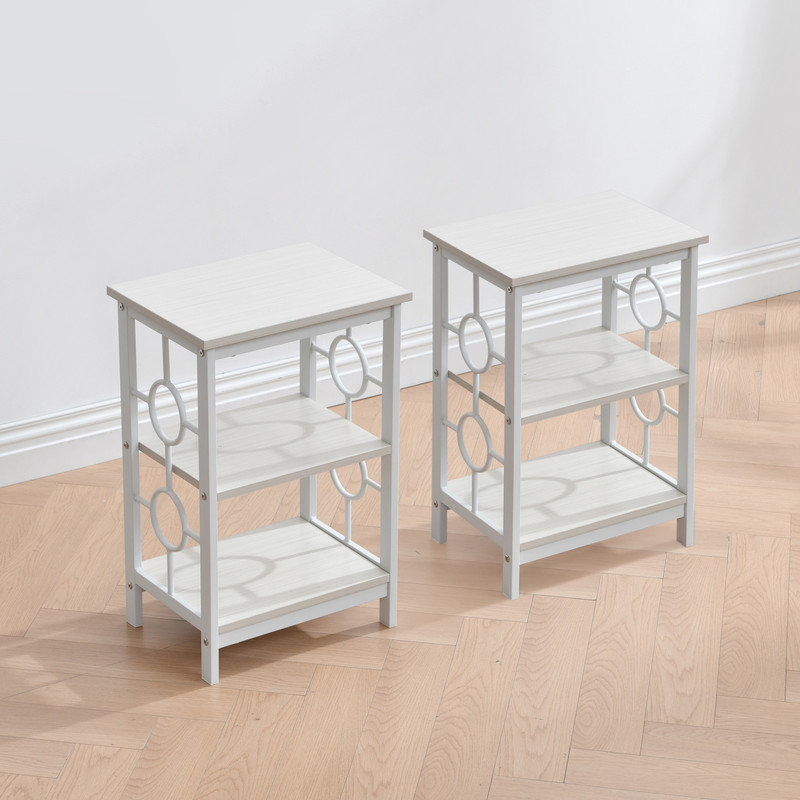 Table de chevet à 3 niveaux (ensemble de 2) - Disponible en noir, doré et blanc, Blanc