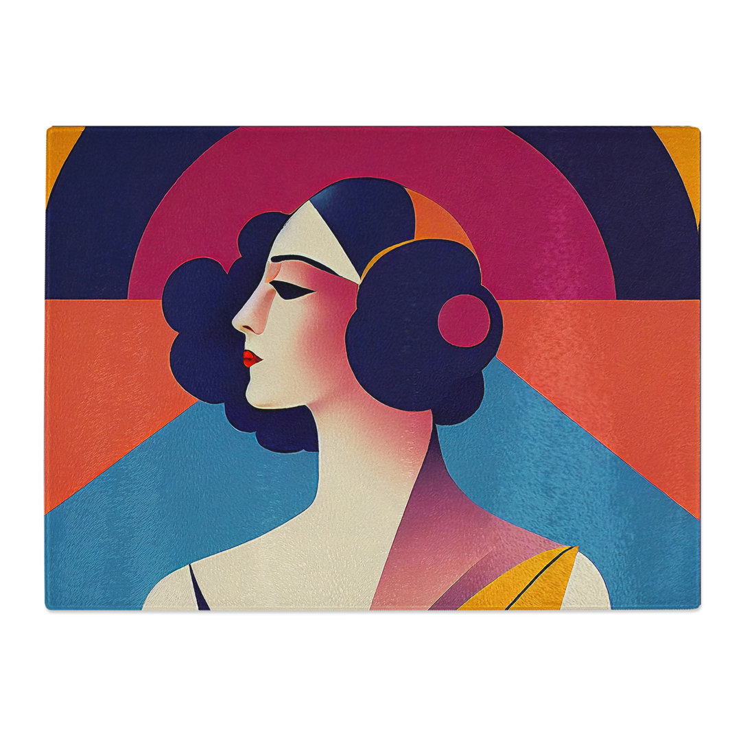 Woman Art Deco Style No.5  Glass Chopping Board